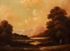 Augustus Spencer, Mountain Lake Scene, oil on canvas