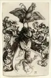 Albrecht Durer, Untitled, ENGRAVING ON PAPER, H 7 1/8", L 4 6/8", "COAT OF ARMS WITH A LION AND A COCK"