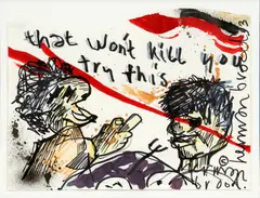 Untitled by Herman Brood, MIXED MEDIA, 1993, H 10 3/4", W 14 1/8" "THAT WON'T KILL YOU", offered Mar 2020