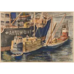Otis Oldfield, Arrow Line (Boats in the Sea), watercolor, pencil, colored pencil, and ink, [approximate dimensions -