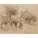 Camille Pissarro, Notre Dame, pencil on paper, [approximate dimensions -