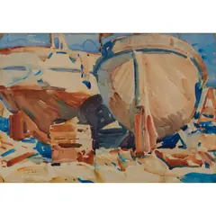 Maurice George Logan, Boats at Dock, watercolor, [approximate dimensions -