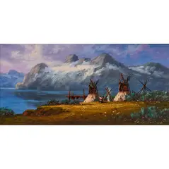 Lakeside Camp by Heinie Hartwig, oil on panel, [approximate dimensions -, offered Jun 2026