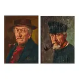 Alfred Zimmermann, Untitled, (Men Smoking Pipes), two, oils on boards, [approximate dimensions -