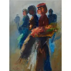 Jan Rijlaarsdam, Drie Bloemenmeisjes (Three Flower Girls), oil on canvas, [approximate dimensions -
