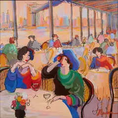 Isaac Maimon, Women at a Cafe, acrylic on canvas, [approximate dimensions -