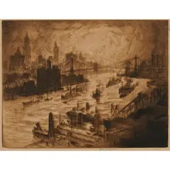 Joseph Pennell, Sunset from Williamsburg Bridge, etching, [approximate dimensions -