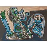 Karel Appel, Blue Eyed Creature and The Instructor, 1976, colored, lithograph on Arches paper, [approximate dimensions -