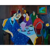 Itzchak Tarkay, Women in a Restaurant, acrylic on canvas, [approximate dimensions -