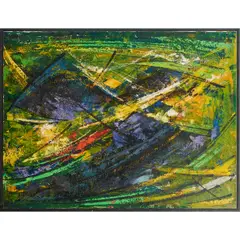 Abstract Landscape by Leopold Plomteux, oil on canvas, [approximate dimensions - canvas: 31 3/4" H x 24" W], offered May 2026