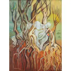 Abstract Trees by Margaret Tupper, 1959, oil on masonite, [approximate dimensions -, offered May 2026