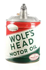 Untitled by Wolf's Head Motor, oil 5 gallon canister 1950s, offered Jun 2025