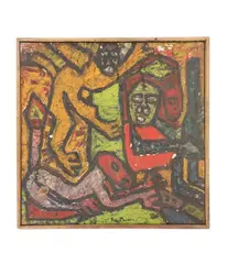 This is an original, signed abstract by Buyo Ogundele, oil painting by Nigerian artist, Buyo Ogundele, offered Nov 2024