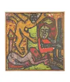 This is an original, signed abstract by Buyo Ogundele, oil painting by Nigerian artist, Buyo Ogundele, offered Nov 2024
