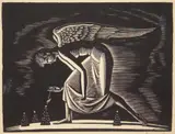Rockwell Kent, Angel wood, engraving mounted as a Christmas card, 1926