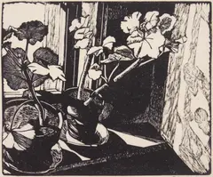 Barbara Latham, Geraniums, woodcut