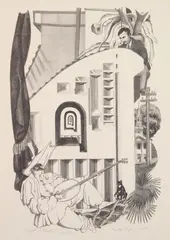 Prentiss Taylor, Myself as Mezzotin, lithograph, 1936