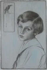 Portrait of Carl in a Sailor Suit by Frank von der Lancken, graphite on green paper heightened with red chalk, ca. 1915-1917, offered Feb 2025