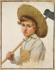 Portrait of a Boy in a Straw Hat by Frank von der Lancken, oil on canvas, offered Feb 2025