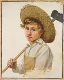 Frank von der Lancken, Portrait of a Boy in a Straw Hat, oil on canvas