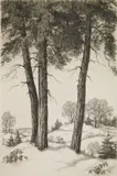 Ronau Woiceske, Three Pines, drypoint, ca. 1940
