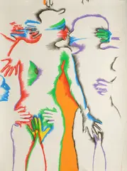 Marisol Escobar, Untitled (Two Embracing figures), lithograph in colors, 1978