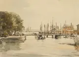 Muirhead Bone, In the Gothenburg Canal, Sweden, watercolor and charcoal on paper