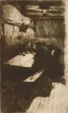 Käthe Kollwitz, Beratung, etching, 1895, printed in 1945, von der Becke blindstamp lower right