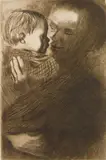 Käthe Kollwitz, Mutter Mit Kind auf Dem Arm, etching, 1910, posthumous printing, published by van der Becke, blindstamp lower right