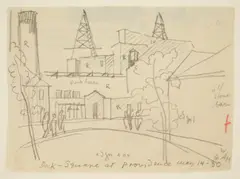 Oscar Florianus Bluemner, Dock's Square at Providence, RI, May 14, pencil on paper, 1930