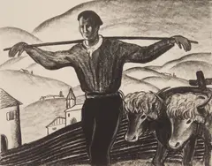 Mabel Dwight, Basque Country, lithograph on chine colle, 1927