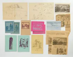 Carl Gaertner, 6 Xmas cards by Carl Gaertner; 3, pencil sketches and 1 invitation to an exhibition at MacBeth Gallery, New York