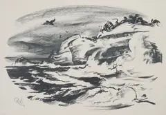 Henry G. Keller, Coastal Scene, lithograph