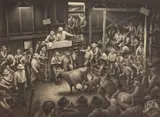 Jackson Lee Nesbitt, Auction Barn, lithograph, 1989