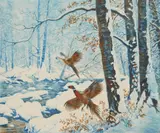 Reinhold Palenske, Winter Woods, etching in colors, ca. 1935