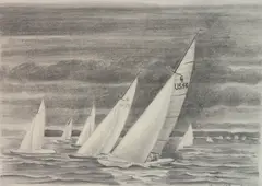 Arnold Ronnebeck, Sailboat, graphite on paper, 19365