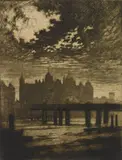 Joseph Pennell, Whitehall Court, London, etching, 1903