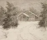 Ronau W. Woiceske, Snowstorm, etching, drypoint and aquatint, ca. 1935