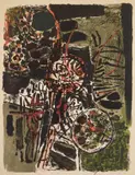 Guillaume Corneille, Arbres et Rochers, lithograph in colors, 1962