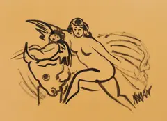 Reuben Nakian, Europa and the Bull with Eros pen and ink on paper, ink on paper
