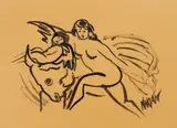 Reuben Nakian, Europa and the Bull with Eros pen and ink on paper, ink on paper