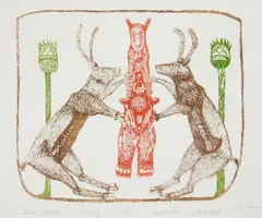 Oshoochiak Pudlat, Artic Heralds, etching in colors, 1989