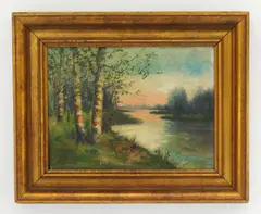 Landscape with Stream at Sunset by Edward Gay, oil on canvas, offered Dec 2024