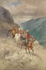 Herman W. Hansen, Horse Drive on a Mountain Trail, watercolor on paper, ca. 1890-1905