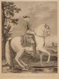 Jean Daullé, Equestrian Portrait of Louis Cazeau De Nestier, Ecuyer Ordinaire de la Grande Ecurie of Louis XV, engraving, 1753