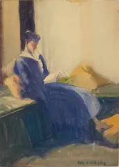 Kate A. Williams, Woman Reading a Book, watercolor on paper