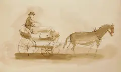 Louis Bosa, Man with Horse and Cart, pen and ink and wash on paper
