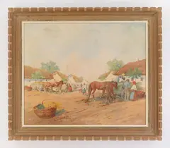 Market Scene by Gyula Nemeth Gutahazy, oil on canvas, offered Sep 2024