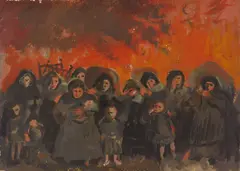 Harold Cohn, Group of Figures, oil on panel