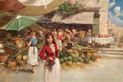 Giacomo Pittoz, The Vegetable Market, oil on canvas